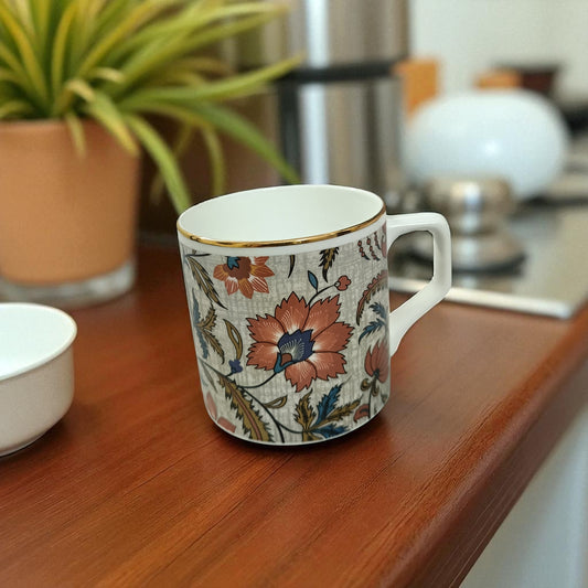 Set of 6 Handcrafted Ceramic Mugs with Floral Design – Vintage Coffee & Tea Cups