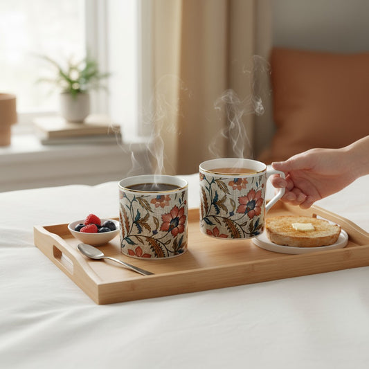 Set of 6 Handcrafted Ceramic Mugs with Floral Design – Vintage Coffee & Tea Cups