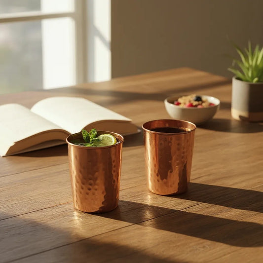 Hammered Copper Water Bottle with 2 Glasses – Ayurvedic Health Benefits & Traditional Drinkware Set