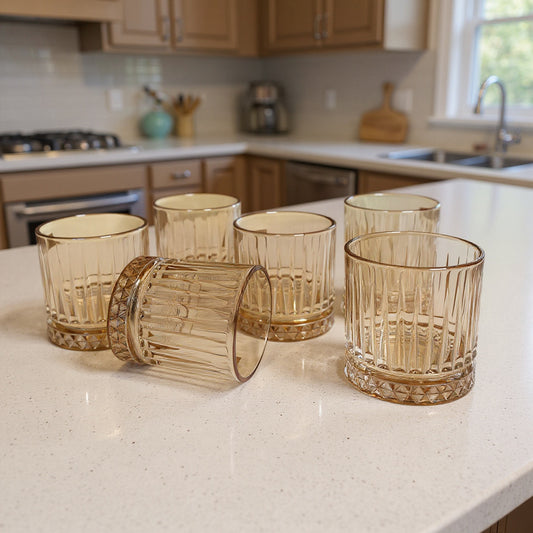 Set of 6 Premium Amber Textured Glasses